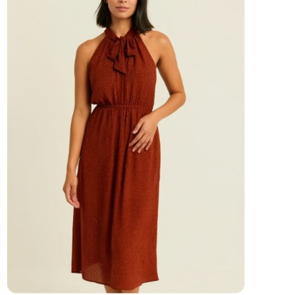 Everly Dresses & Skirts - Everly Burgundy Halter Midi Dress Boho Fall Wedding Guest Size S